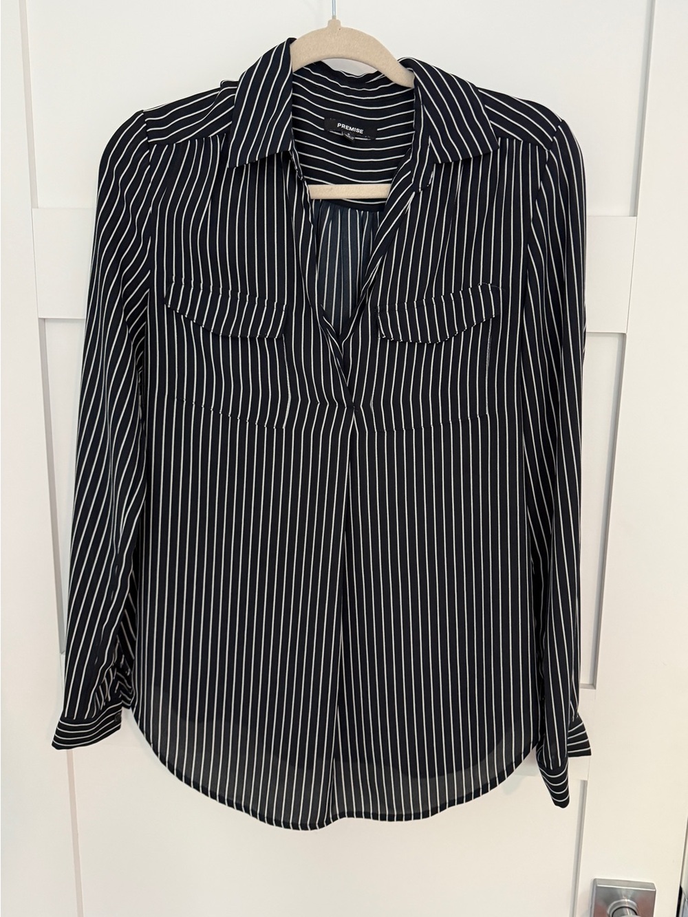 Premise Black and White Striped Button-Down Shirt